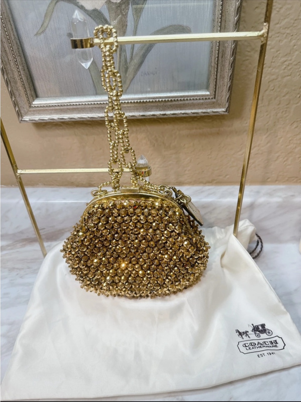 Authentic Coach vintage Gold Beaded Evening Wristlet with Chain Strap - Picture 1 of 16